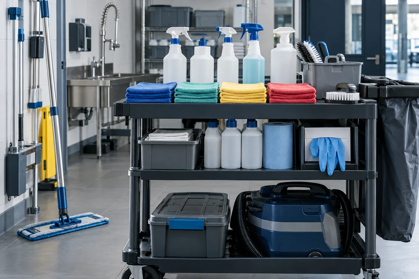 Organised professional cleaning station and equipment